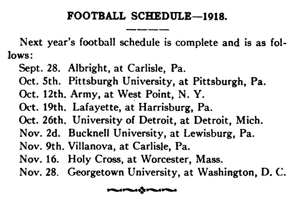 1918 Football Schedule